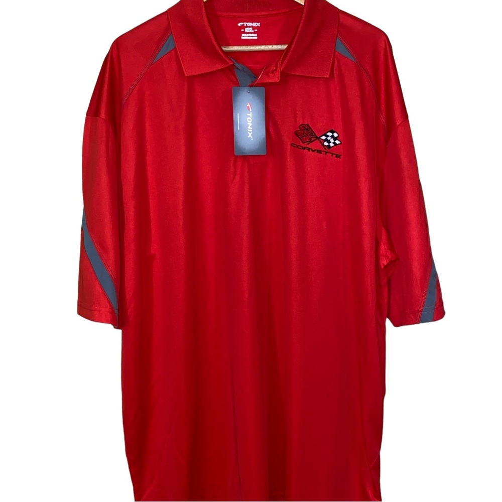 Tonix Corvette Men’s Red Polo Shirt Golf Racing Chevy Vette Flag Logo Size 3XL